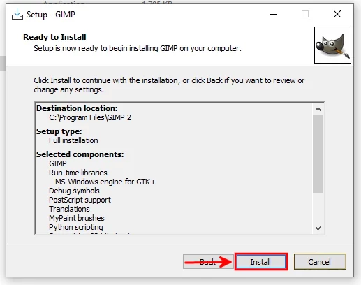 Starting GIMP installation on Windows
