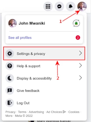 Opening Facebook Settings & privacy