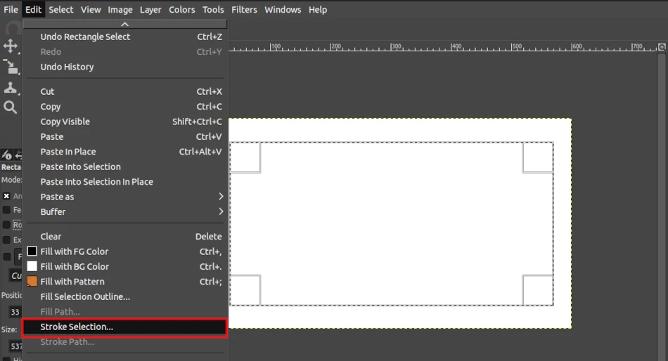 Stroking a border selection in GIMP