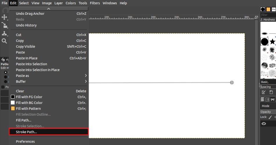 Stroking a straight line path in GIMP