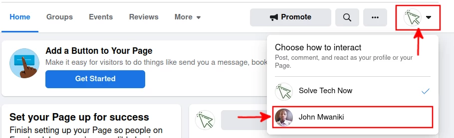 Switching how to interact with Facebook page
