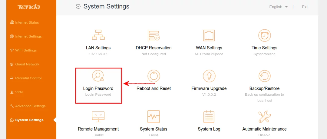 Tenda AC10 router Login Password