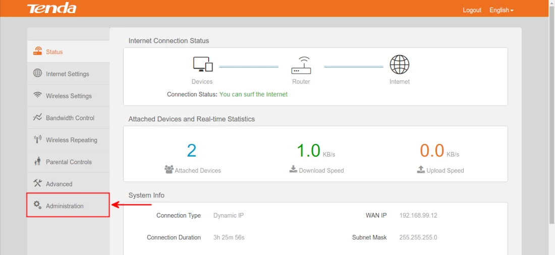 Accessing the Tenda F3 router Administration page