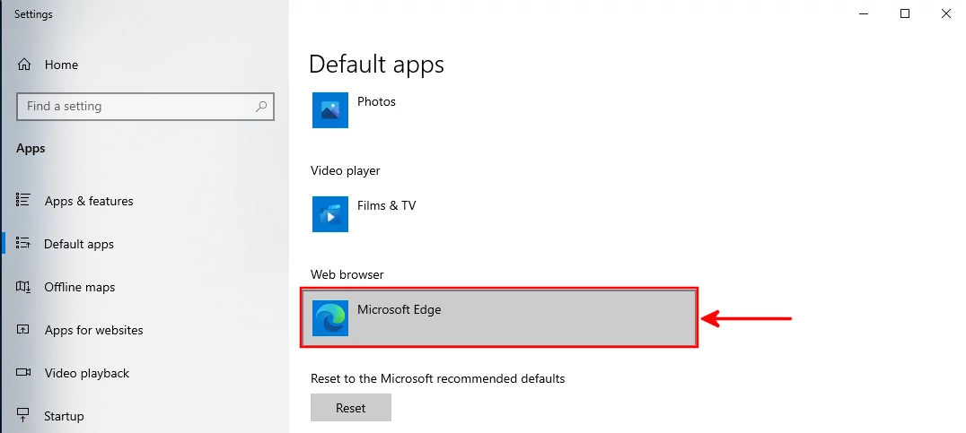 The default browser on Windows default apps
