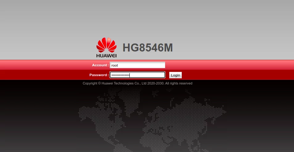 The huawei echolife router login page