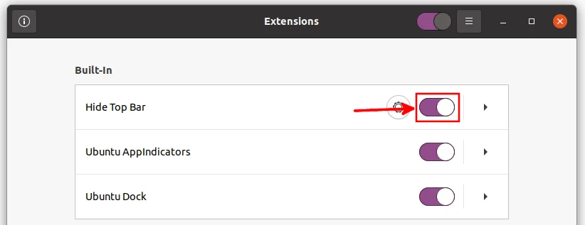 Turning on the Hide Top Bar button in the GNOME extensions app