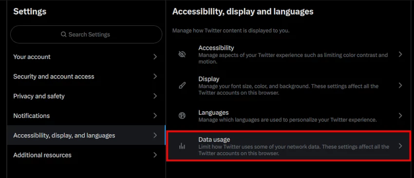 Twitter data usage settings