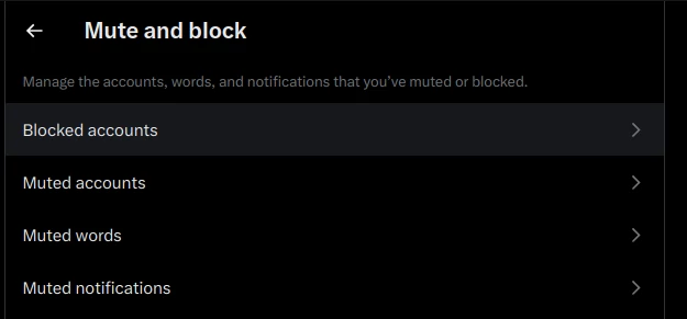 Twitter Muted and blocked accounts options
