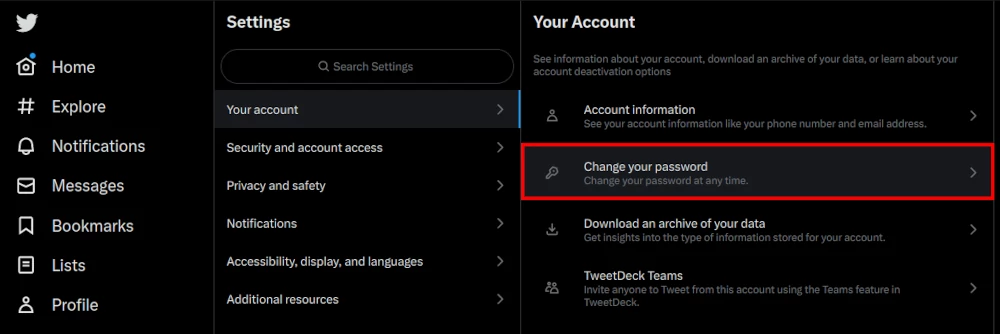 Twitter password settings