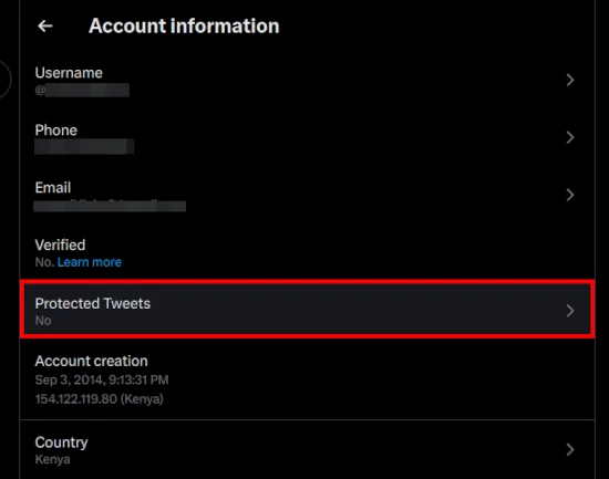 Twitter protected tweets setting