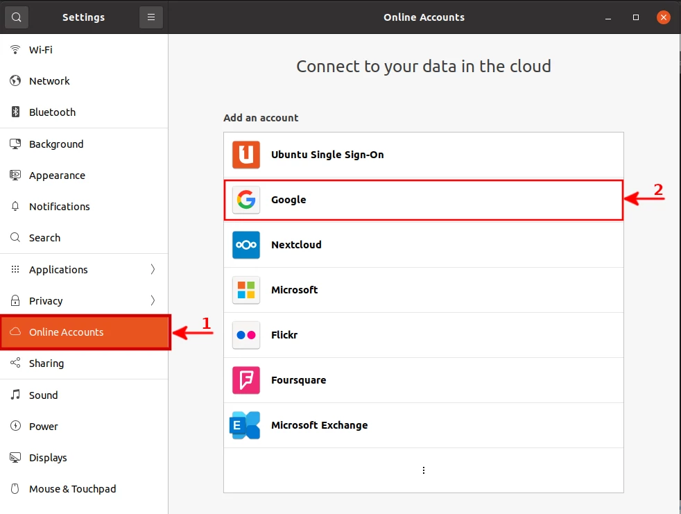 Ubuntu add google account