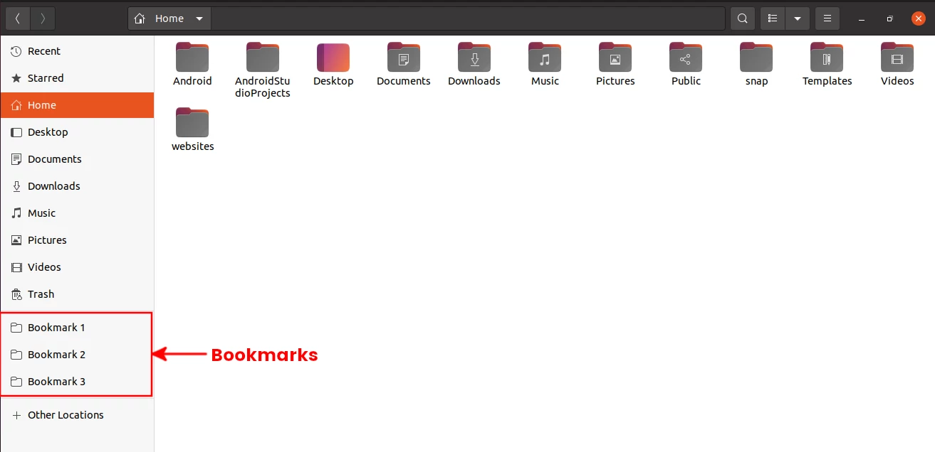 Ubuntu 20.04 File Manager bookmarks