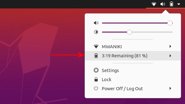 Ubuntu top bar menu battery percentage