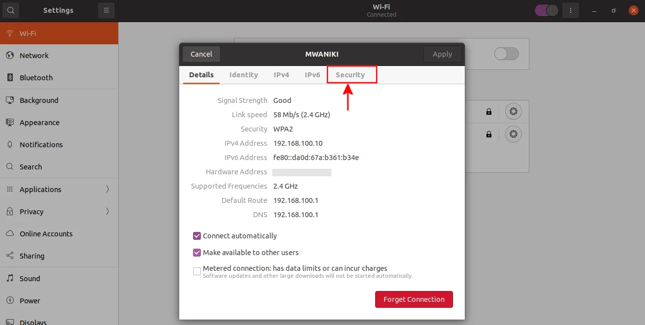 Ubuntu WiFi settings details