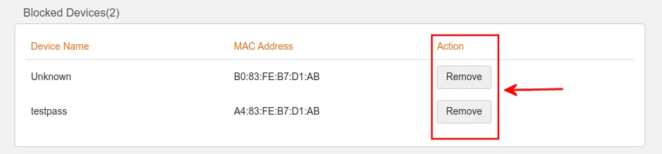 Unblocking a device in Tenda F3 router