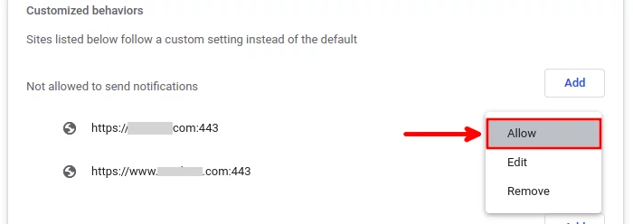 Unblocking a website on Chromium notifications
