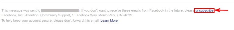 Unsubscribe from facebook notifications emails