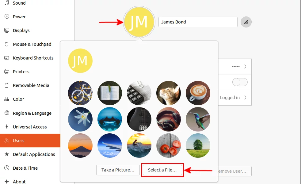 Uploading Ubuntu account profile picture