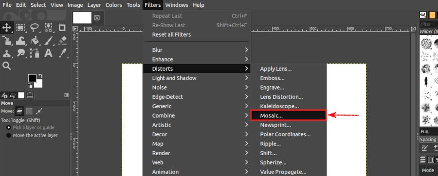 Using mosaic filter in GIMP