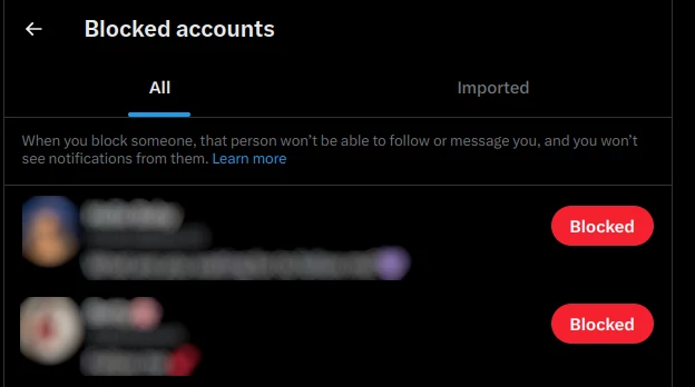 Viewing blocked accounts on Twitter