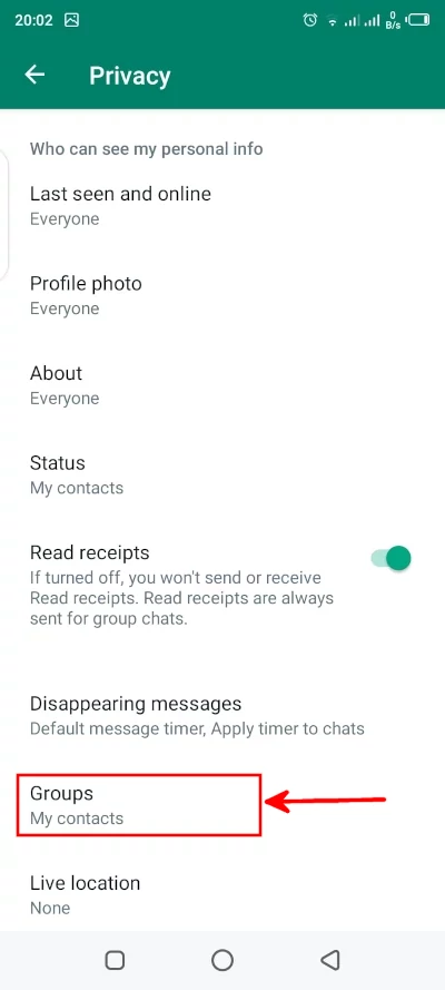 WhatsApp Groups setting on Android App