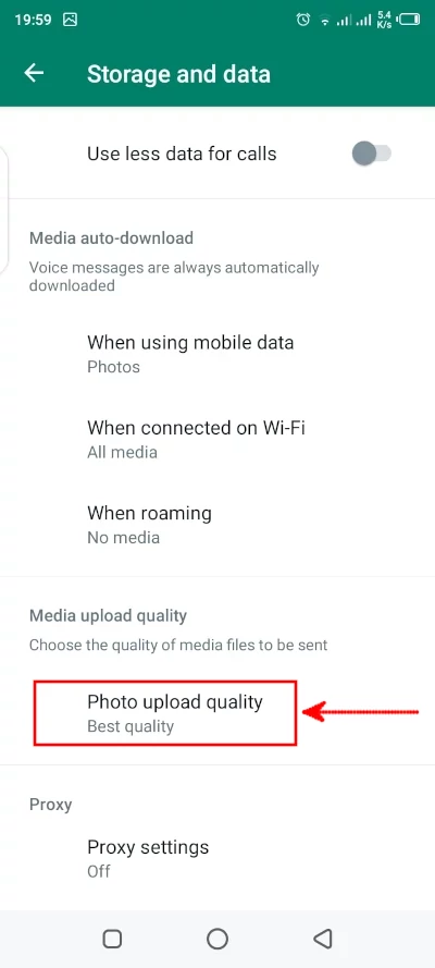 WhatsApp Photo Upload Quality setting