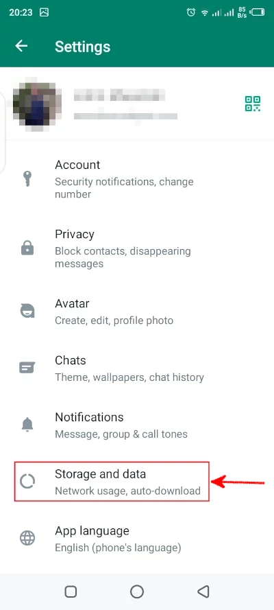 WhatsApp Storage and Data setting