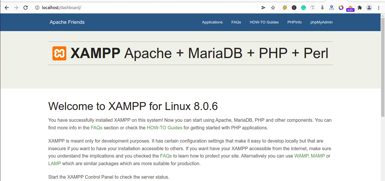 XAMPP local host dashboard